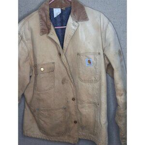 Carhartt Chore Coat Tan Mens Workwear Heavy Duty Canvas Blanket Lined Jacket